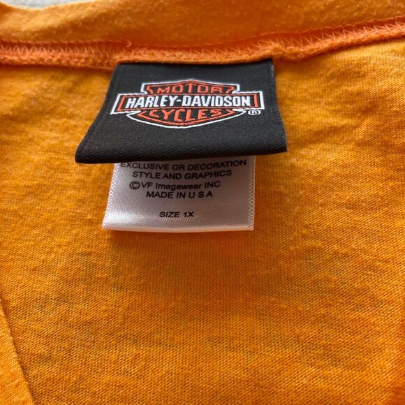 Harley Davidson Orange Bedazzled Tshirt Biker Motorcycle Kawaii Y2K Top Moto - Picture 4 of 8